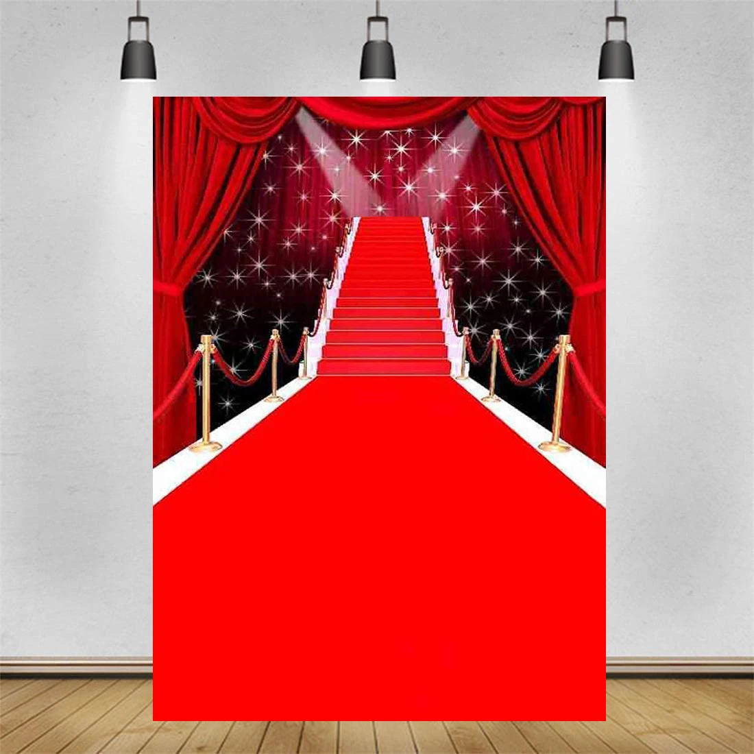 Glorious Red Carpet With Curtain Computer Printed Photography Backdrop Lighting Stage Carpet Theme Background