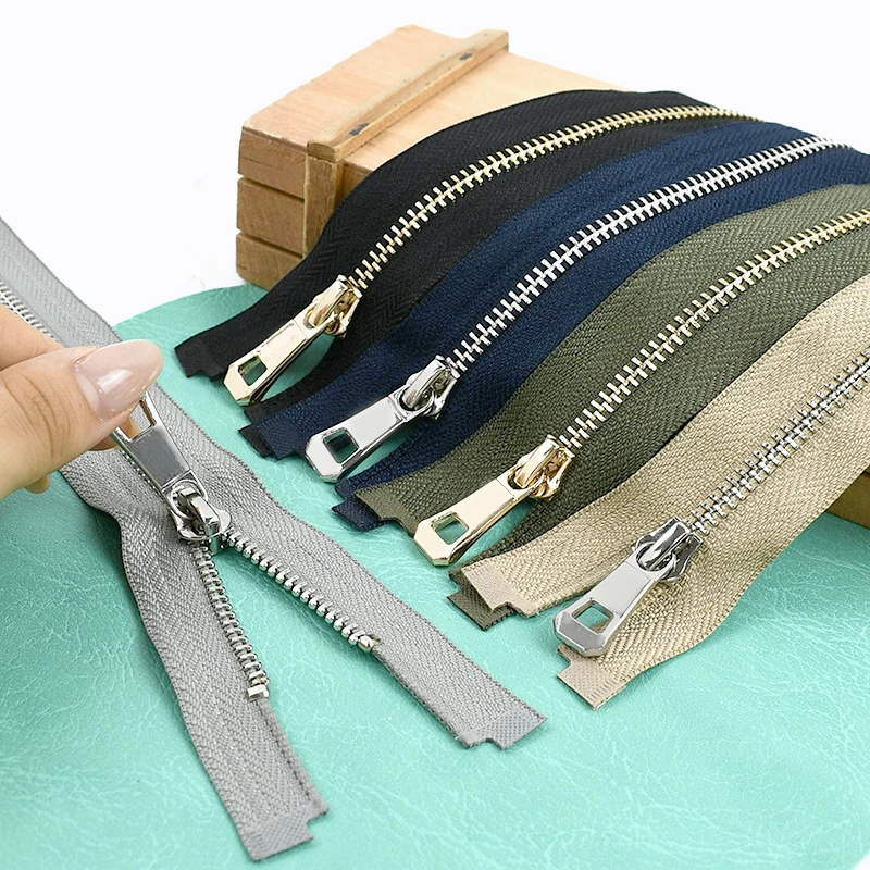 35-85cm 5 #   Fermetures à glissière en métal pour sacs, 1/2 pièces, réparation de couture, fermetures à glissière, dents en or et argent, fermeture à extrémité ouverte, fermeture éclair pour vêtements de remplacement