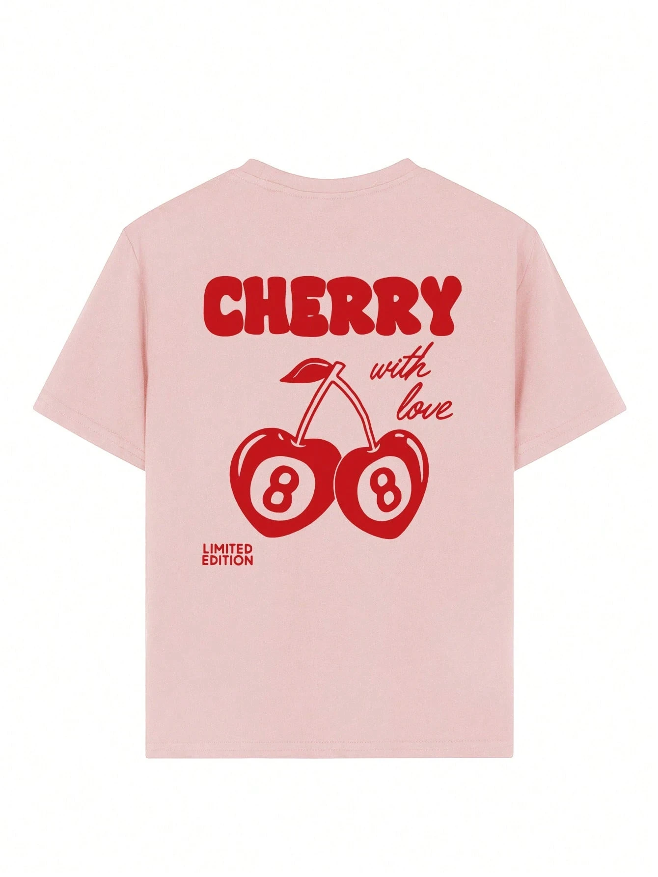 Cherry and Number 8 Letter Print Round Neck T-shirt Girls Summer Casual Match Breathable Short-sleeved Top Aesthetic Clothes
