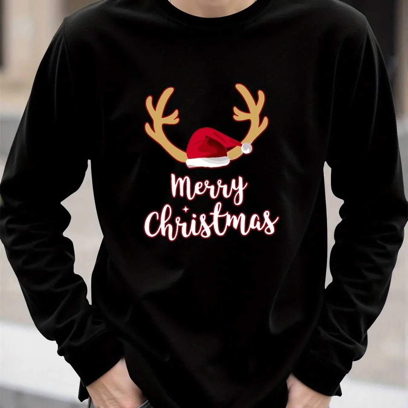 الكرتون إِلْكَة عيد الميلاد طباعة الرجال طويلة الأكمام تي شيرت ربيع الخريف عادية س الرقبة بلوزات فضفاضة موضة المحملة X'mas السنة الجديدة الملابس #4