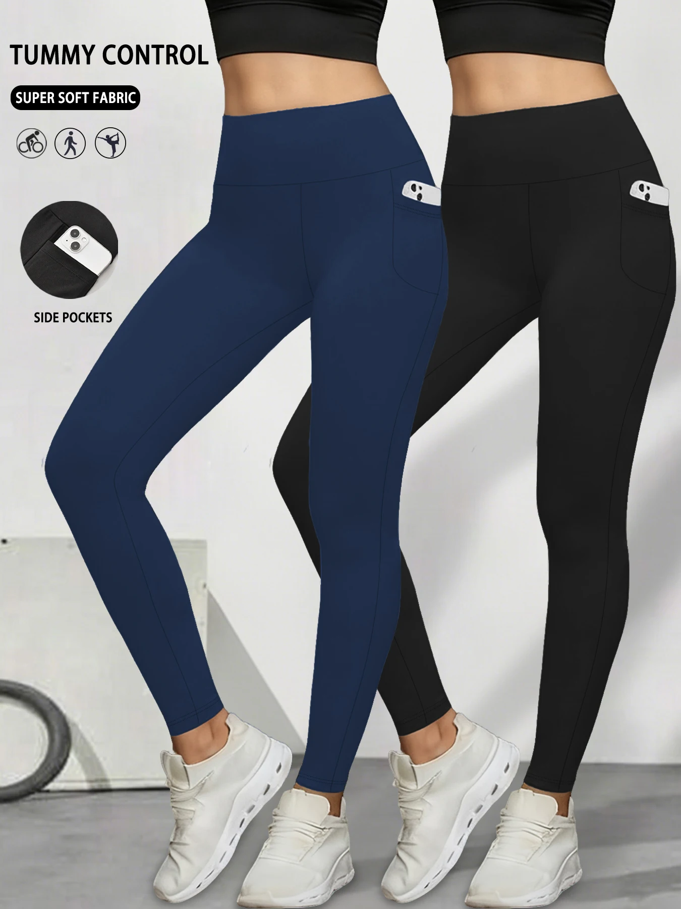 عبوتان من السراويل الضيقة النسائية فائقة النعومة مع جيوب، تحكم عالي الخصر في البطن لتمارين اليوجا وملابس الصالة غير الرسمية المريحة #1