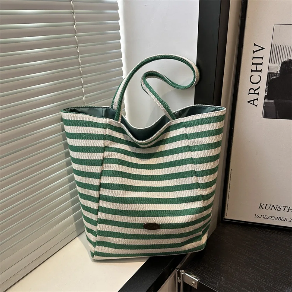 

Trendy Commute Stripe Canvas Bag Letter Striped Handbag Sweet Fashion Cloth Shoulder Bag Girls
