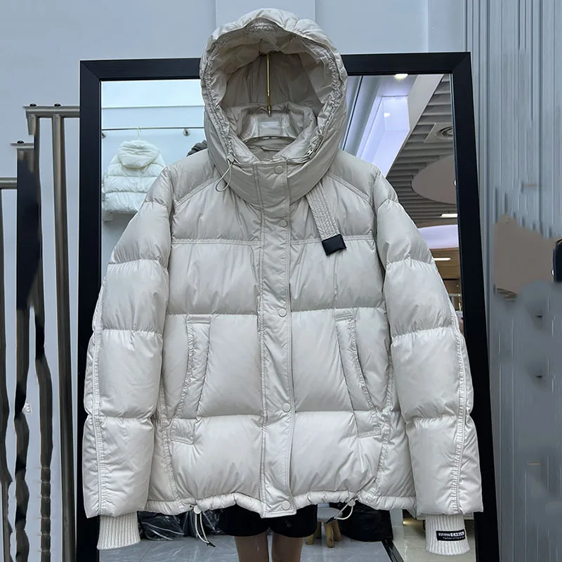 Temperamento Breve Piumino D'anatra Bianca Cappotto delle Donne2025 Nuovo Inverno Addensato Piumini Delle Donne Con Cappuccio Allentato Piumini Delle Donne H561