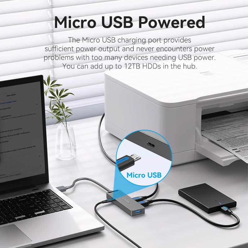 Vention USB 3.0 Hub 4 พอร์ต USB HUB สําหรับเมาส์, คีย์บอร์ดใช้งานร่วมกับ Ipad MacBook Pro Air แล็ปท็อปเดสก์ท็อป PC Xbox PS5 Splitter