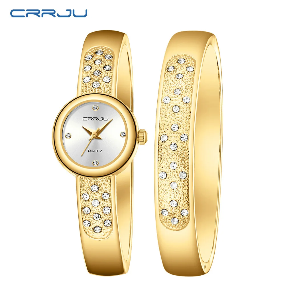 CRRJU/Kajun 5051 Women's Water Diamond Quartz Watch+Foreign Trade Gold Bracelet Style