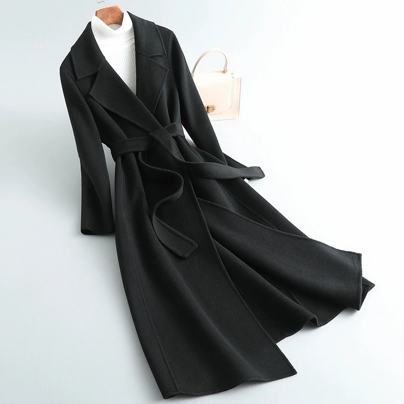 2025 Autumn/Winter New Double sided Cashmere Coat for Women's Fashion Medium to Long Knee length Slim High end Woolen Coats