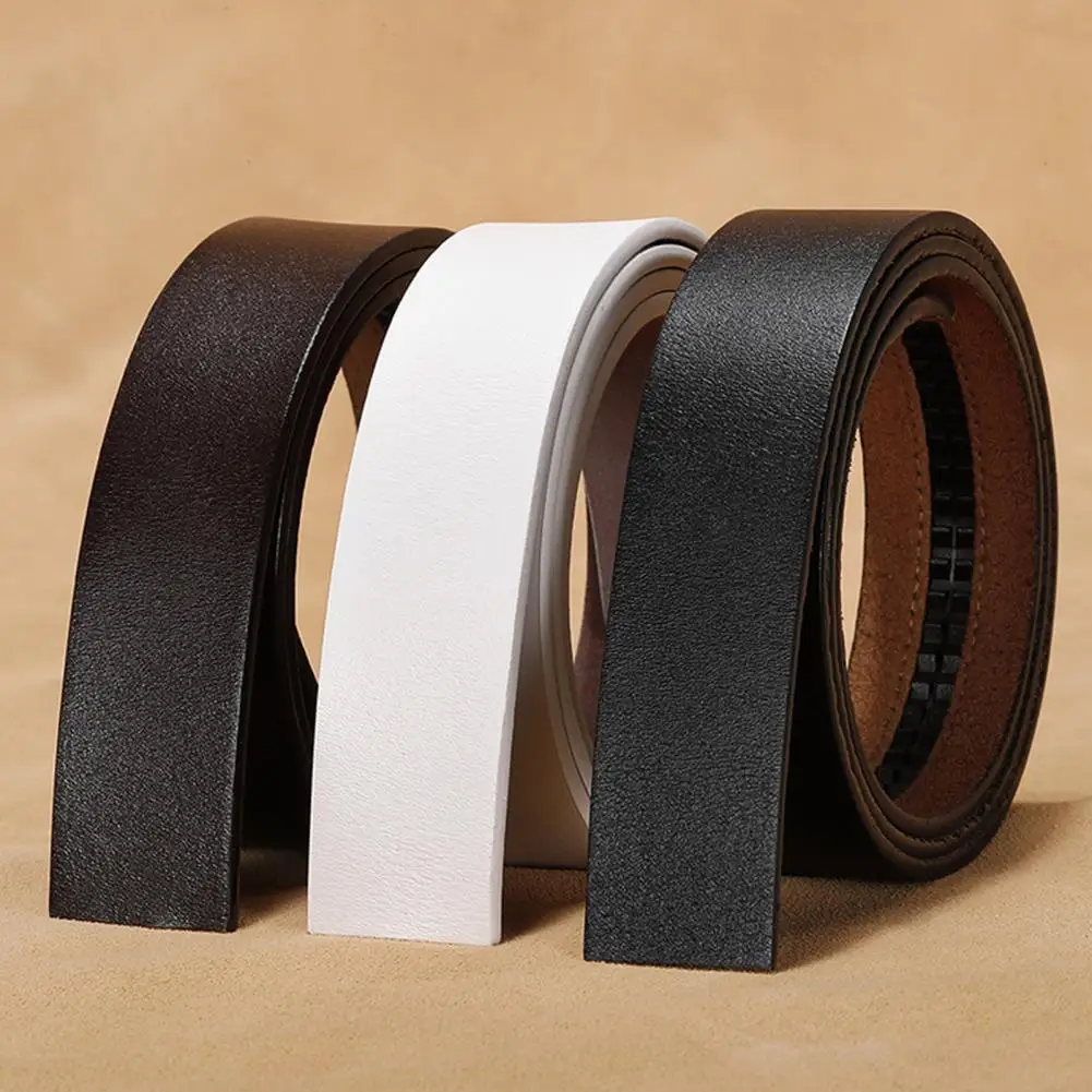 

Men Genuine Leather Belt No Automatic Buckle Two-Layer Cowhide Retro Style Buckleless Design Waistband Men Extended Belt Strip