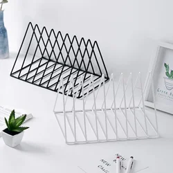 Nordic Wrought Iron Creative Triangle Bookshelf Iron Lp Record Rack Triangle Book Magzine Holder Desk Record Storage Organizer