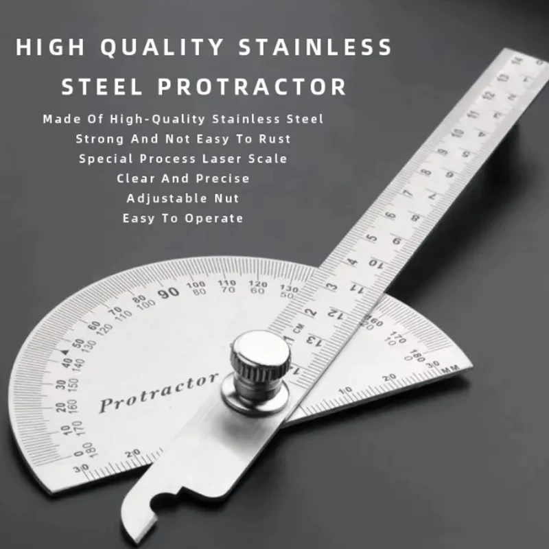 180 Degree Adjustable Protractor 14.5cm Stainless Steel Angle Gauge Round Finder Head Caliper Measuring Ruler Tool