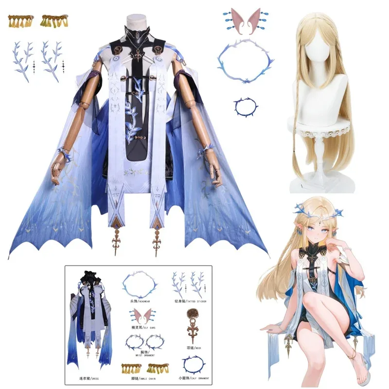 QQ28LQAnime Cartethyia Kostum Cosplay Wig Permainan Gelombang Wuthering Fleurdelys Pakaian Pesta Halloween Natal Wanita