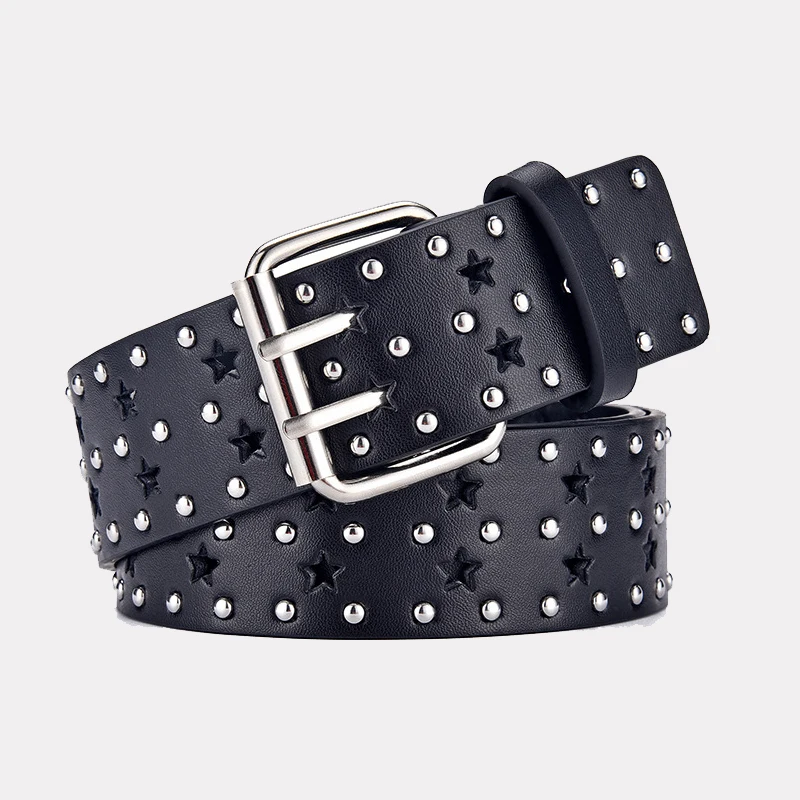 Rivet Hollow Bullet Decoration Belt Fashion Ladies Leather Studded Gift Man's Goth Rock Wild Adjustable Women Punk Black Belt