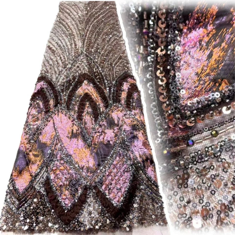 

Королевский синий 5 ярдов, вышитая блестками цветочная кружевная ткань 2026, нигерийский тюль, кружевная ткань, материал для вечерних платьев, шить SZ1944