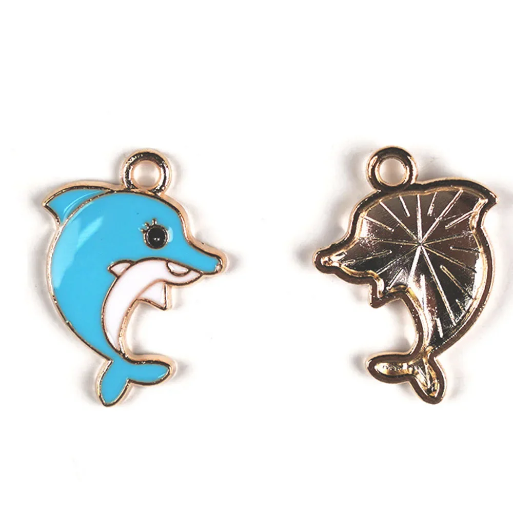 10pcs Dolphin Enamel Charms Marine Animal Alloy DIY Handmaking 14*20mm Pendant Fashion Jewelry Accessory Wholesale