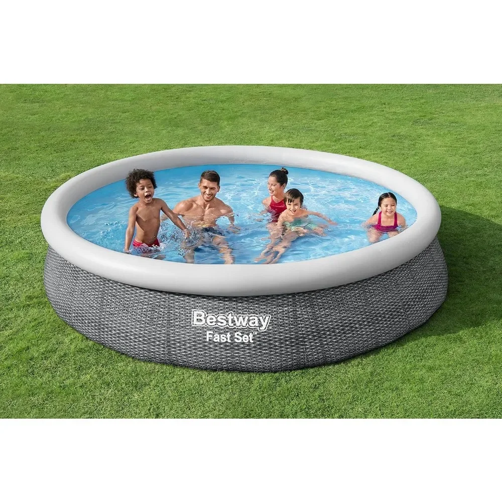 Fast Set Inflatable Pool Set (12' x 30") | Rattan Print | Round Above Ground Pool
