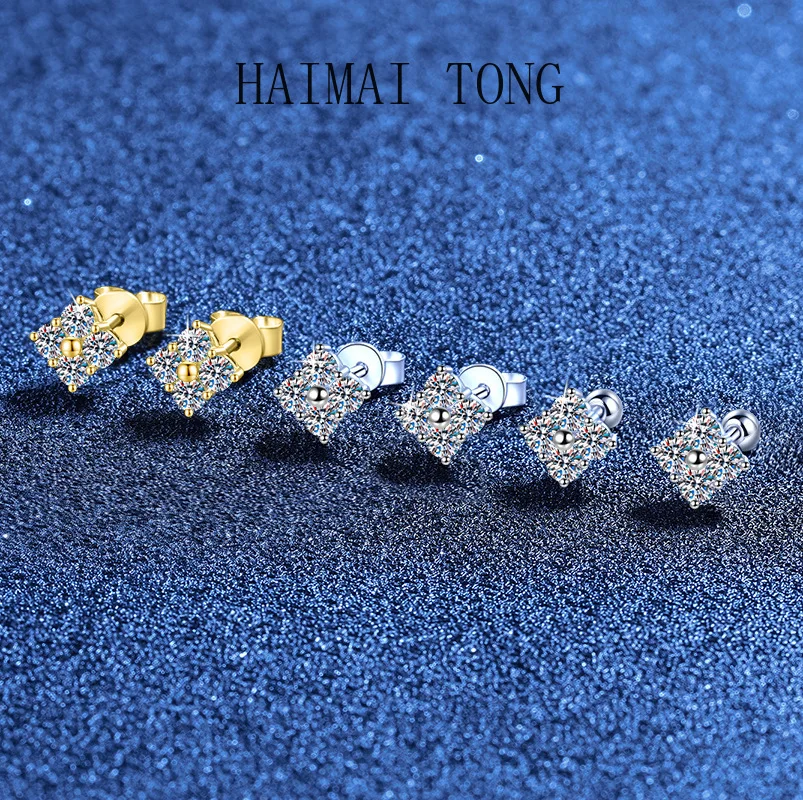 

HAIMAITONG PT950 platinum European and American cross-border hot-selling moissanite, earrings Japanese and Korean version four-l