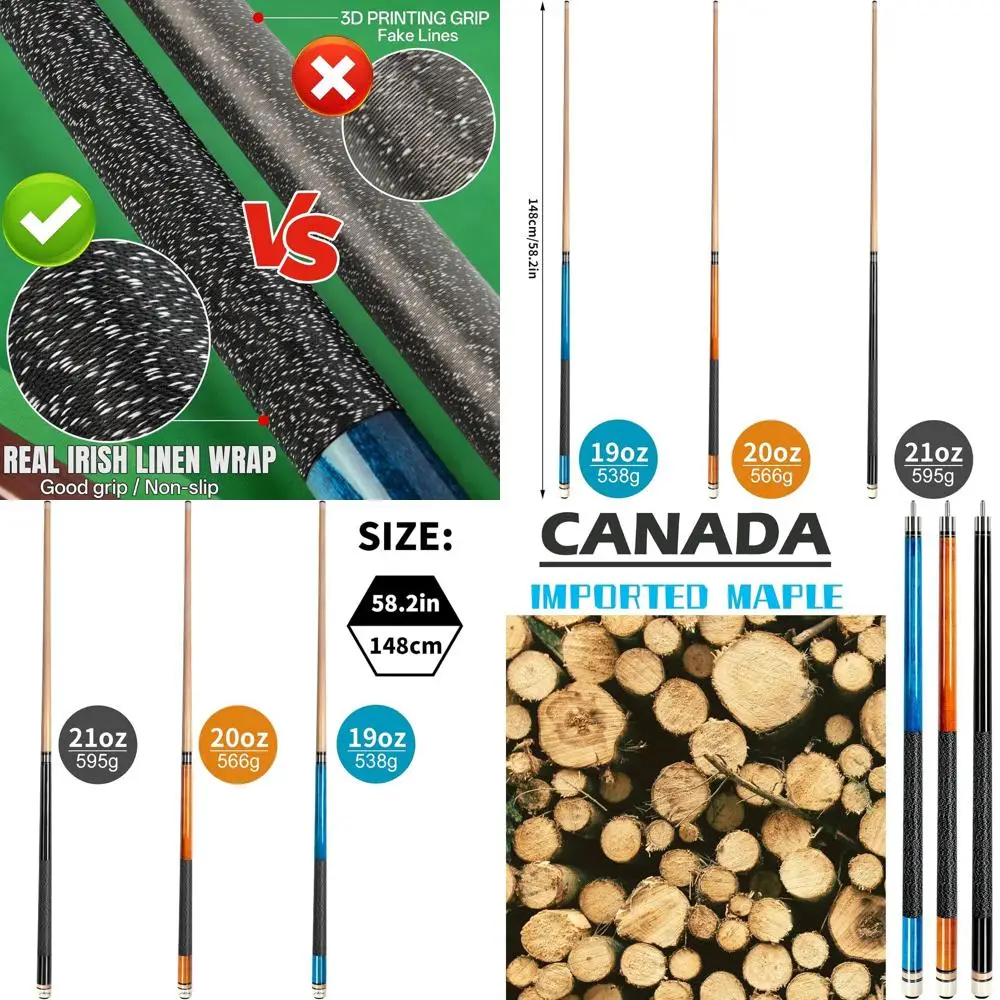 

58 Maple Wood Billiard Cue Sticks, 18-21 oz, Ideal for Professional Players