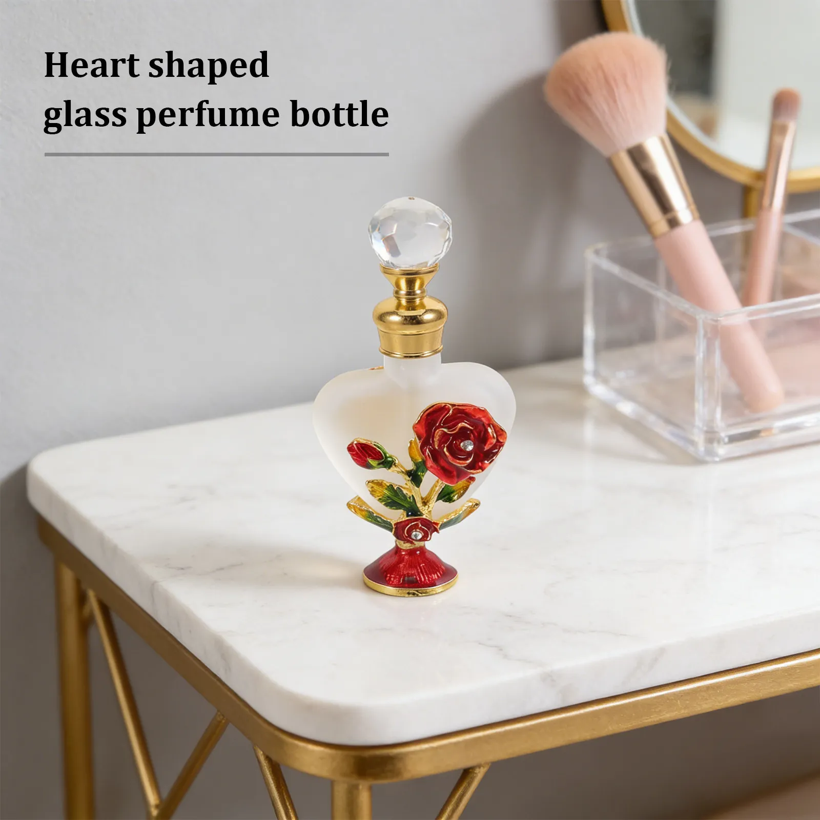 1 Piece Heart Shaped Glass Perfume Bottle with Gold Cap Elegant Aromatherapy Diffuser Decorative Fragrance Container for Home