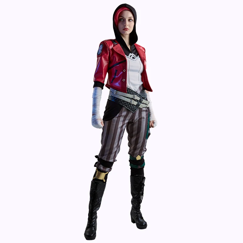 L*o*L Arcane Vi Cosplay Costume Wig Uniform Shoes Outfits Halloween Carnival Suit for Women and Man High Quality