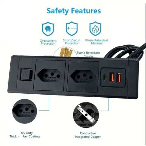 15A eluttag för förlängning av eluttag, brasilianskt BR, inbyggda skrivbordsuttag med USB typ-c, infällda möbeluttag 110 250V 10 best sales skrivbordsuttag - №2