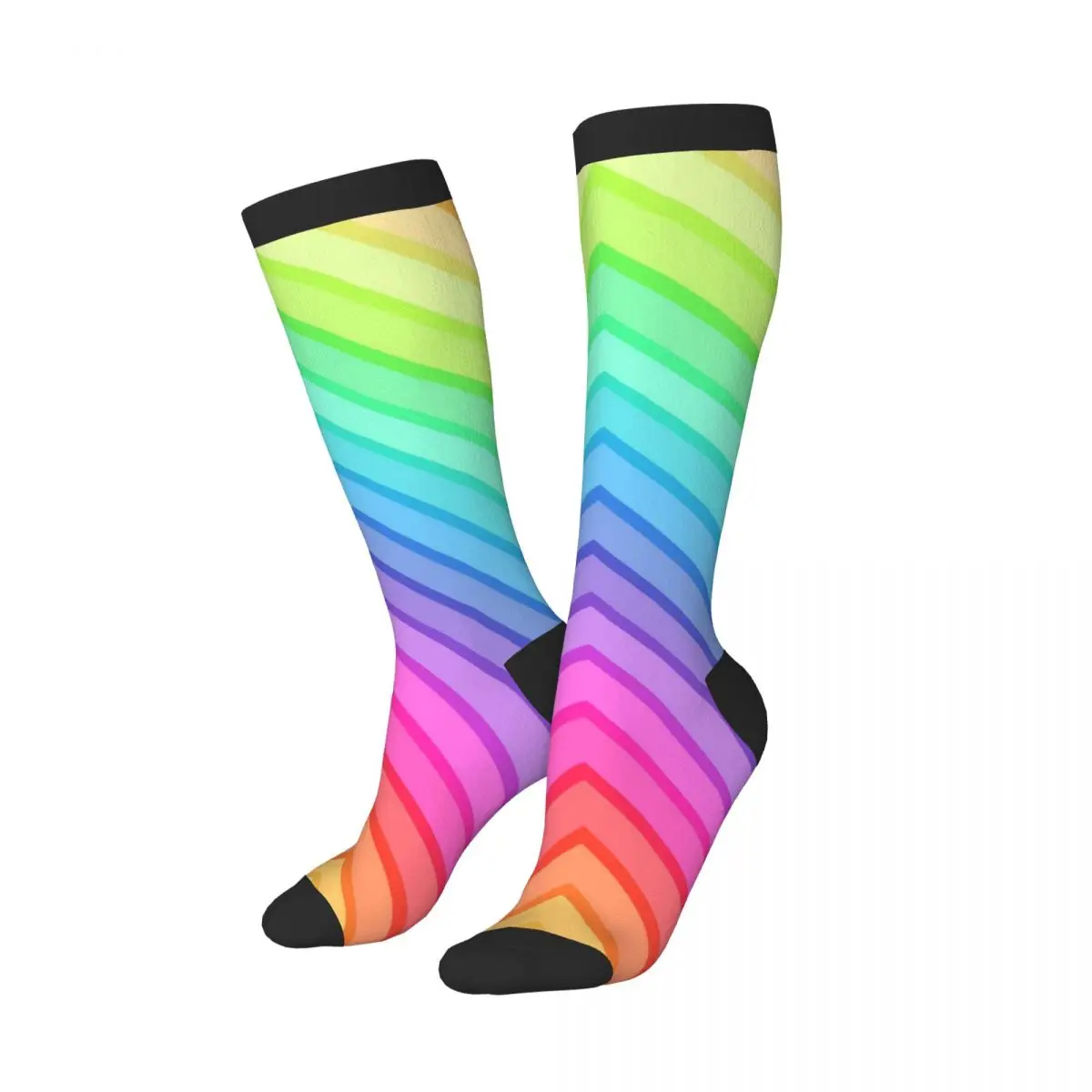 Casual Stockings Rainbow Chevron Pattern Knee Thigh High Long Socks