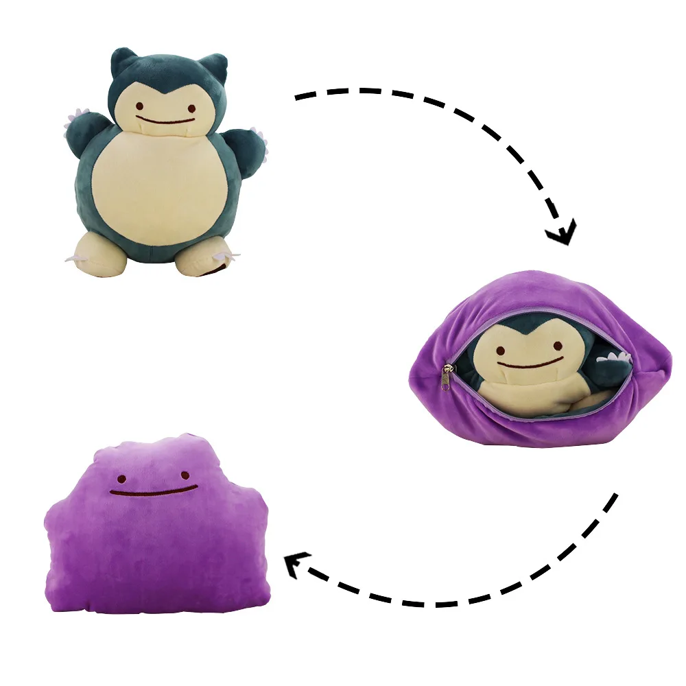 30cm Pokemon Anime Kawaii muñeca almohada Reversible Ditto transformar colección de snorlax juguetes almohada muñeca decoración de la habitación regalo para niños