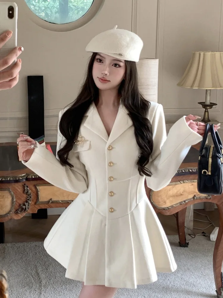 High Quality French Wool Dresses For Women 2024 Spring New Korean Elegant Fashion OL Small Fragrant Lady Dress Party Vestidos