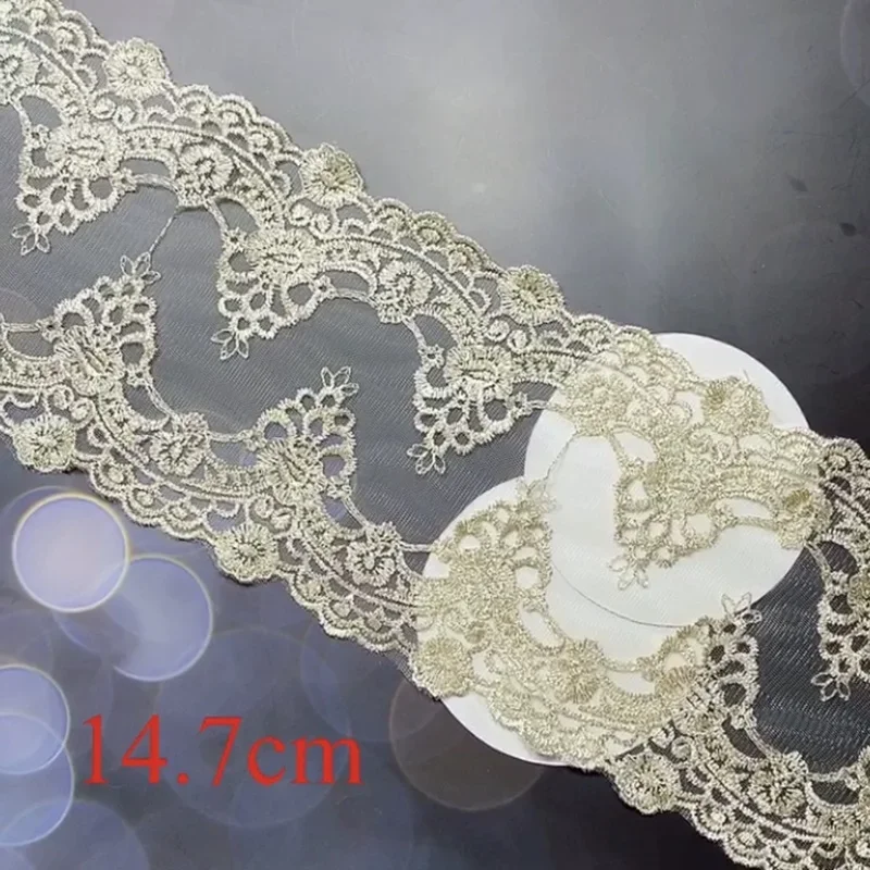 Gold Double Edge Lace Mesh Embroidery Curtains, Handmade DIY Garment Accessories, Wide14.7 cm, 1Yard, Sale