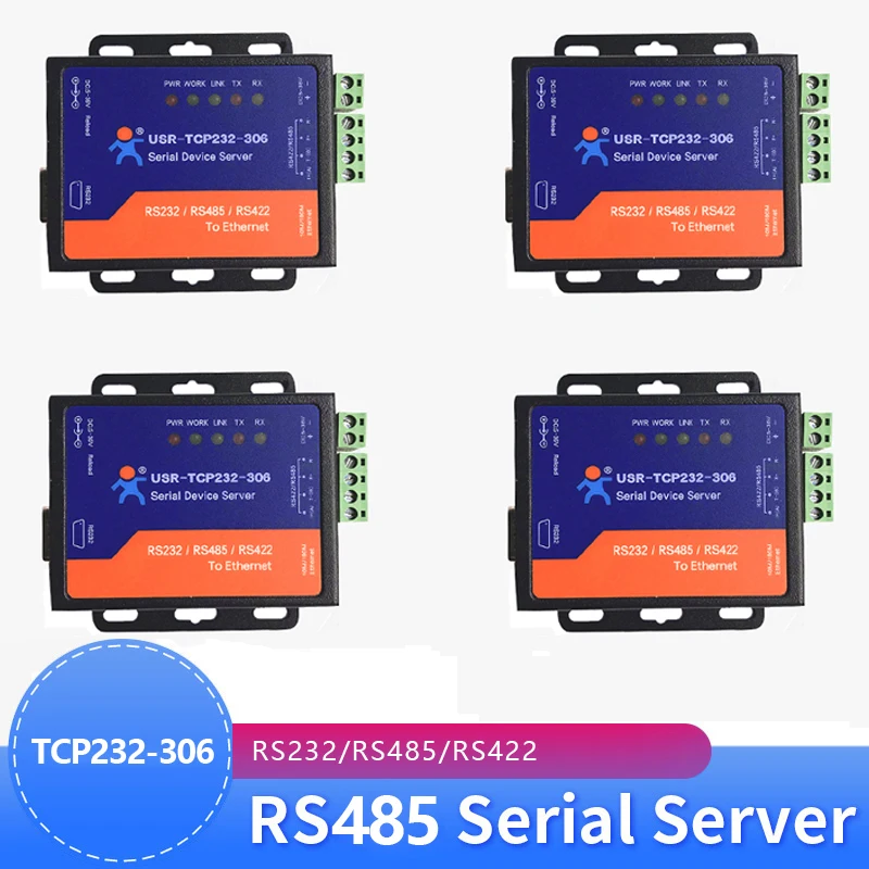 

4PCS USR-TCP232-306 Industrial Serial port RS232/RS485/RS422 to Ethernet TCP/IP Server converter for building automation system