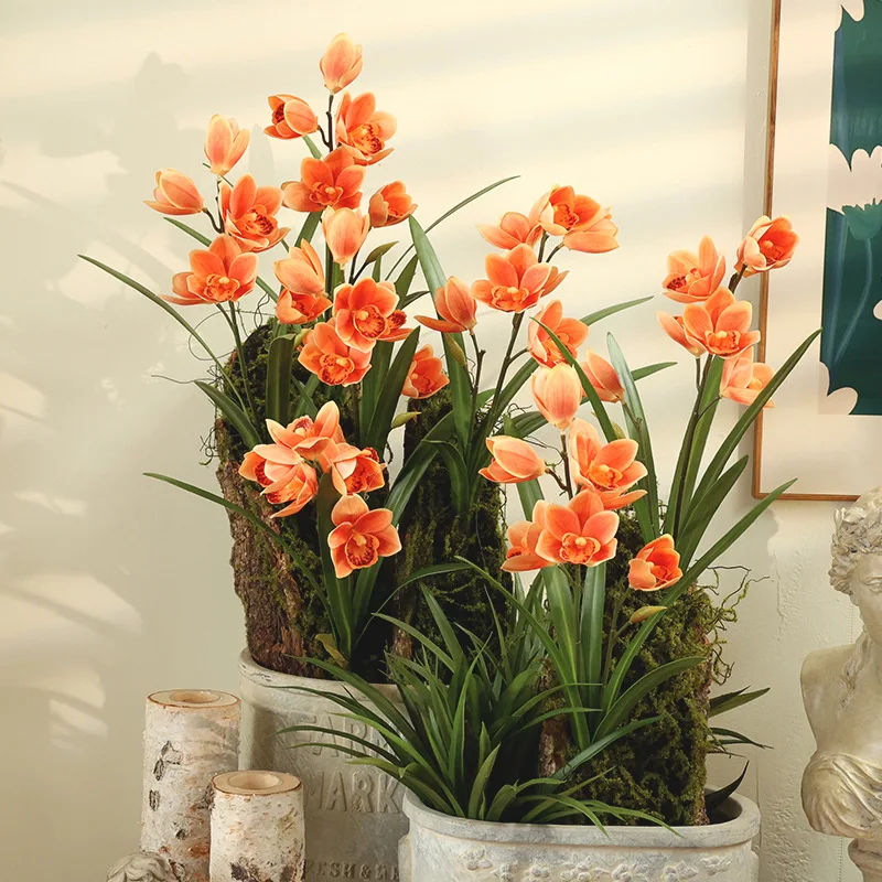 

Artificial Flowers 3D Printing Real Touch Cymbidium Branch Home Living Room Decoration Simulation Flower Pink Cymbidiums Floral
