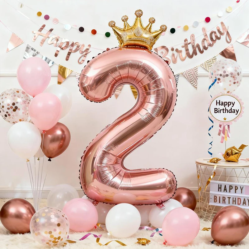 1 STÜCK 32 Zoll Roségold Krone Digitale Zahlenfolienballons Prinzessin Geburtstag Dekoration Party Hochzeit Weihnachten Zahlenballon Anniv