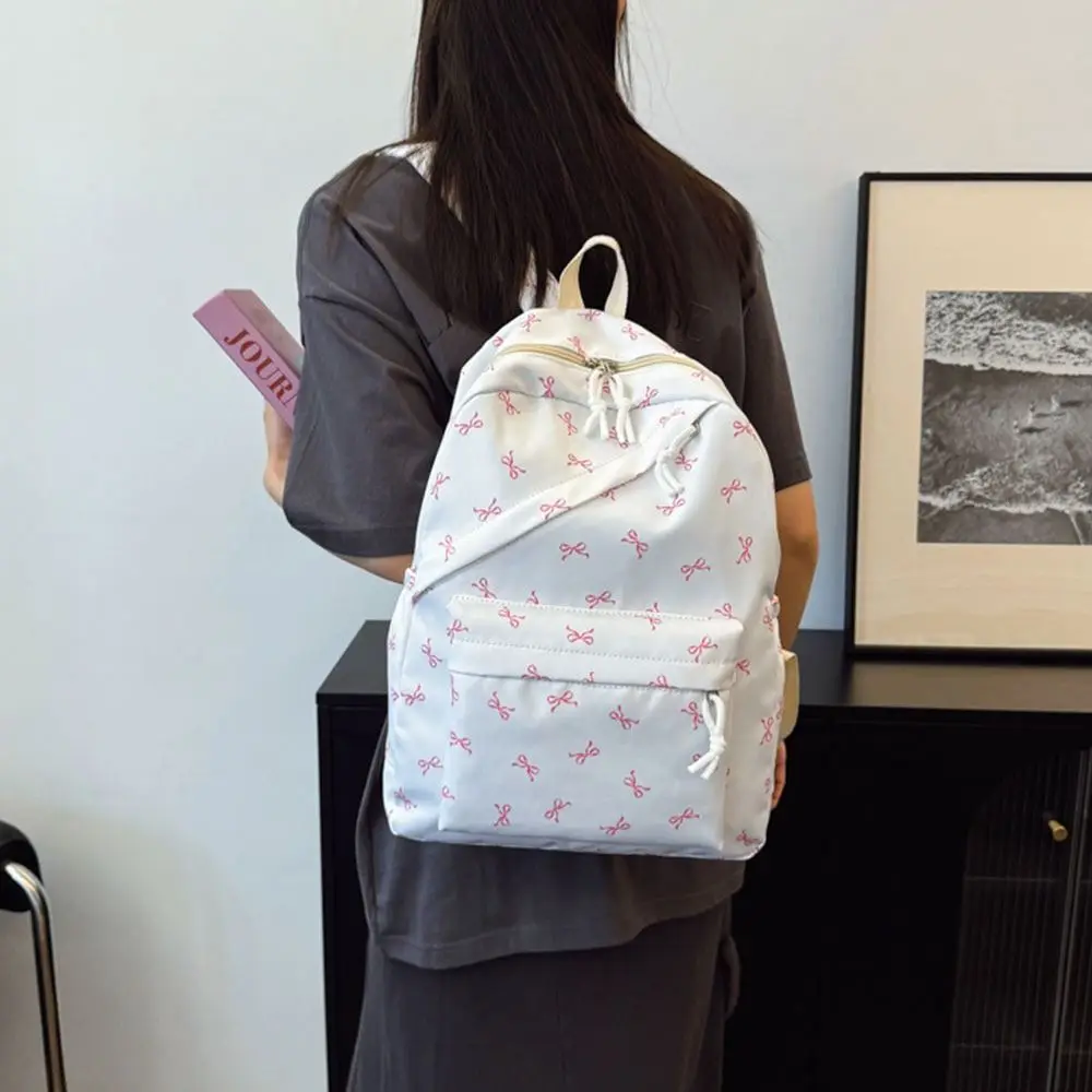 حقيبة مدرسية محمولة للطلاب مطبوعة على شكل فيونكة من النايلون بسعة كبيرة