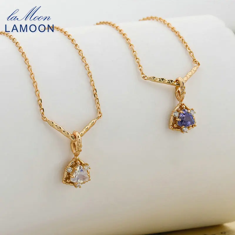 LAMOON Natrual Moonstone Pendnat Necklace For Women Tanzanite 925 Sterling Silver Gold Plated Fine Jewelry Exquisite Bijou Gift