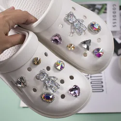 8/12PCS Summer Shoe Charms DIY Colorful Crystal Bear Diamond Chain Decoration Buckle for Clogs Shoes Charm Accessories