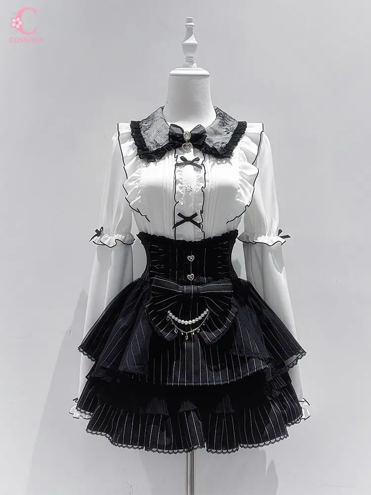 

Spring Summer New Japanese Ryousangata Elegant Lady Long Sleeve Blouse High Waist Skirt Two Piece Set Women Sweet Kawaii Outfit