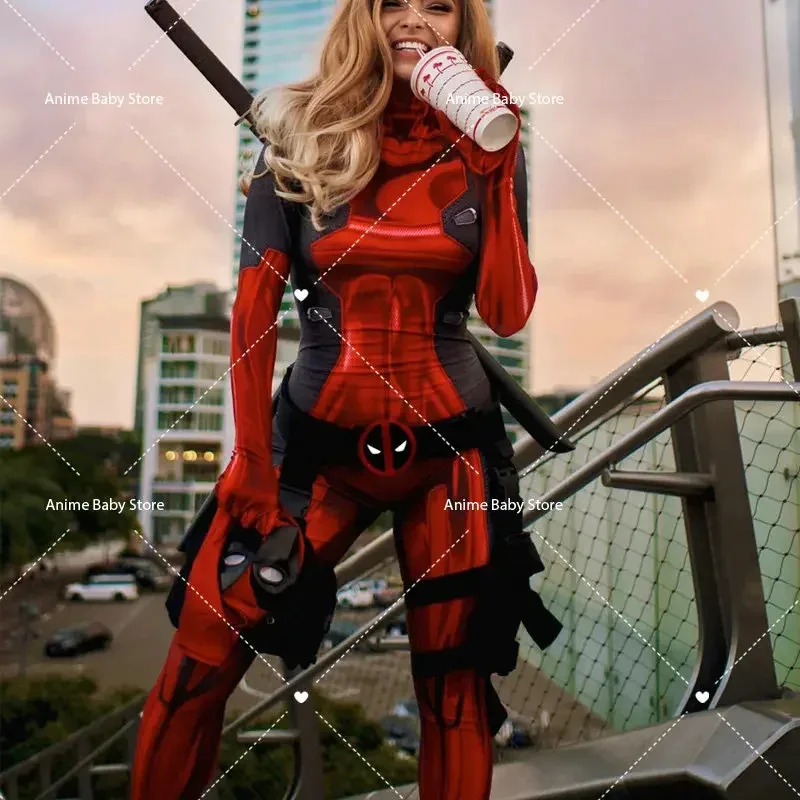 

NewLady Deadpool Cosplay Female Costume Wade Winston Wilson Bodysuit Deluxe Full Set Leather Outfits Halloween Cosplay for Adult