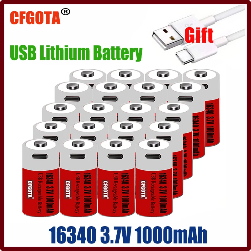 

1-20 шт. Новый USB-аккумулятор для быстрой зарядки shbe CR123A 123A CR123 ICR 16340 3,7 в литий-ионный аккумулятор на 1000 мАч