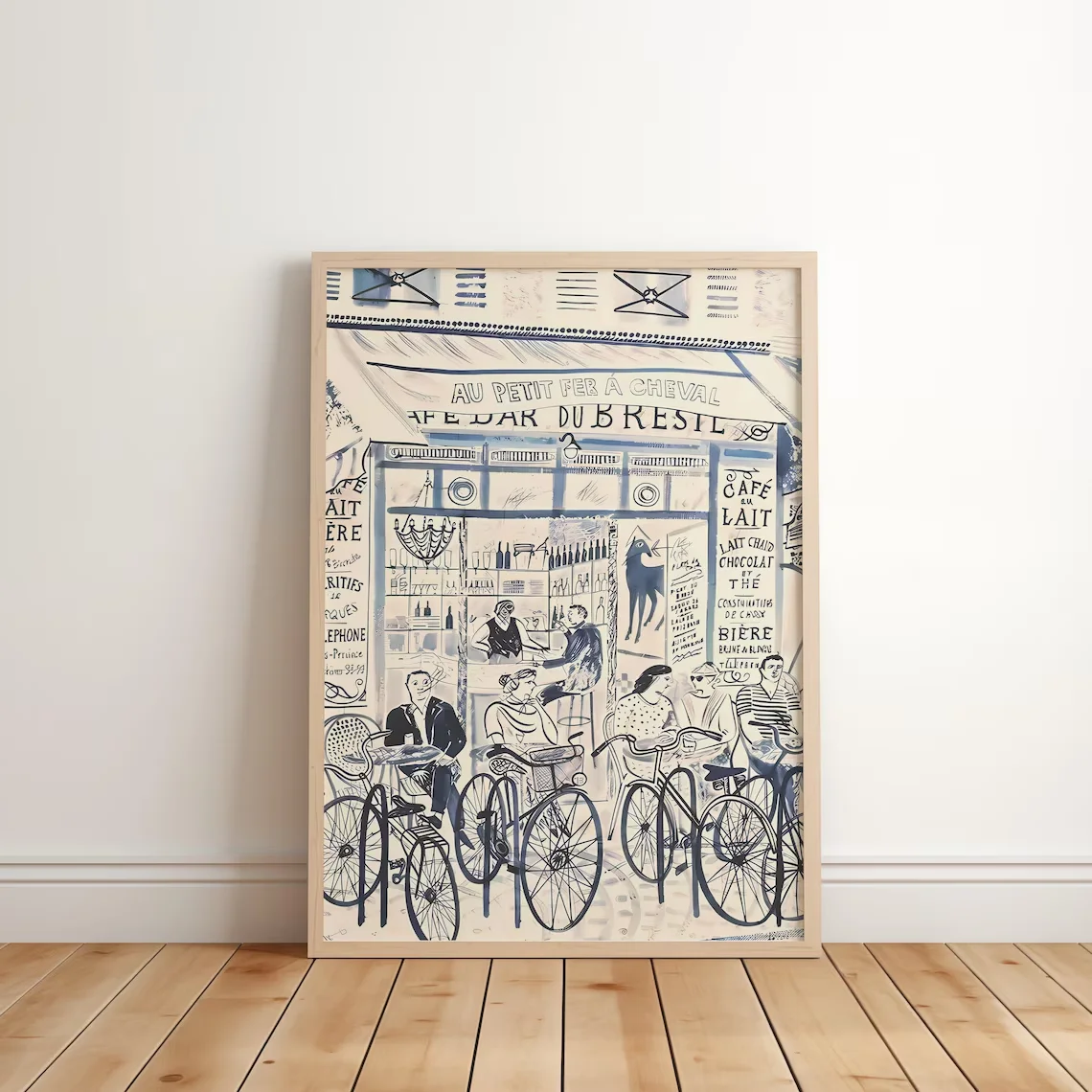 Café Line Sketch Print - French Country Cottage wallArt, designed to add soft romantic European vintage charm to neutral cream,