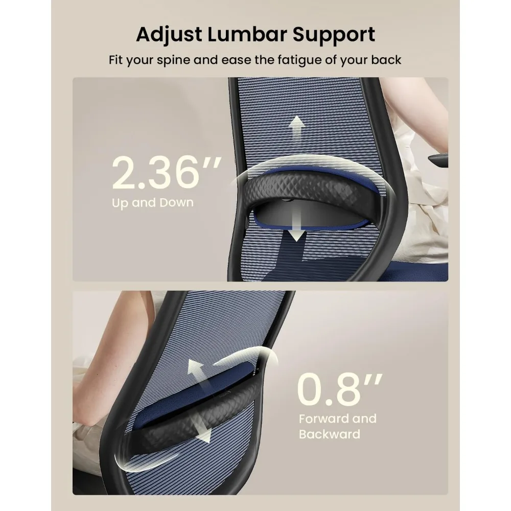 كرسي مكتب مريح ProtoArc - كرسي كمبيوتر شبكي عالي الظهر EC200 مع دعم قطني، ومسند رأس قابل للتعديل ثلاثي الأبعاد ومقعد منزلق