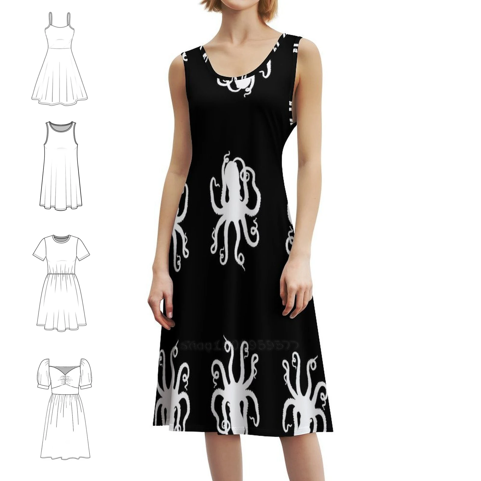 

Богемное платье без рукавов Swirly с узором осьминога для женщин, пляжные вечерние платья с принтом, осьминог, кальмар, животное, океан, морской узор