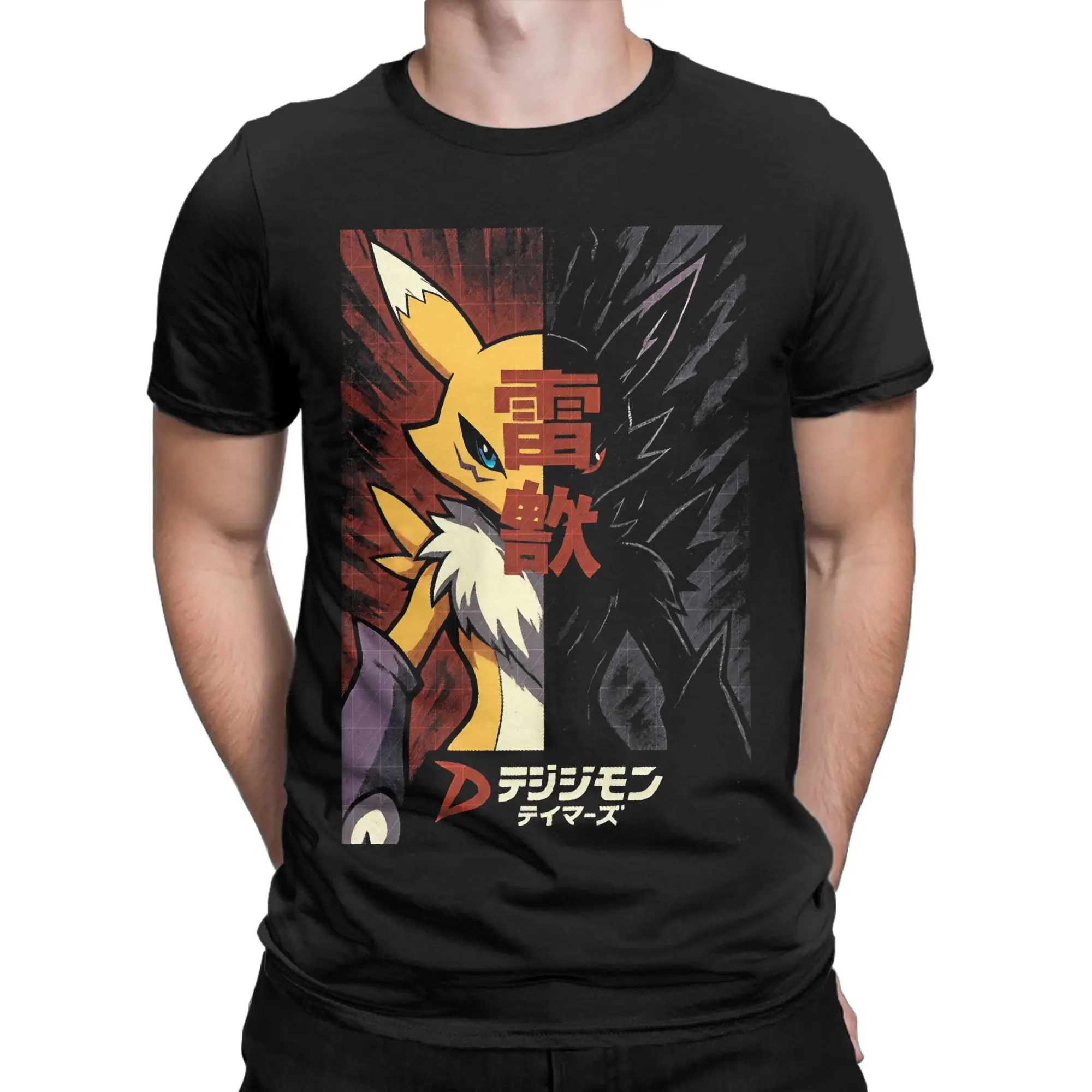 Moiré Renamon Spirit Novelty 100% Cotton T-Shirt D-Digimon Tees Tops For Men