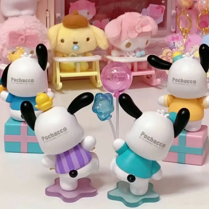 Oryginalna Sanrio Family Pochacco pies zabawne przyjęcie seria dekoracji figurki Anime Kawaii figurka modele na prezent