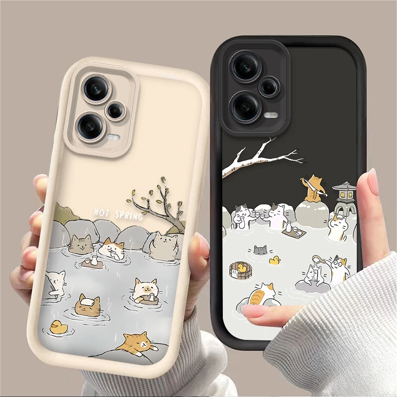 Cartoon Cute Bathing Cat Case for Xiaomi Redmi Note 13 12 11 Pro Plus 4G 5G 12S 11S 10S 10 9 9S Redmi 14C 13C 12C A3 12 Silicone