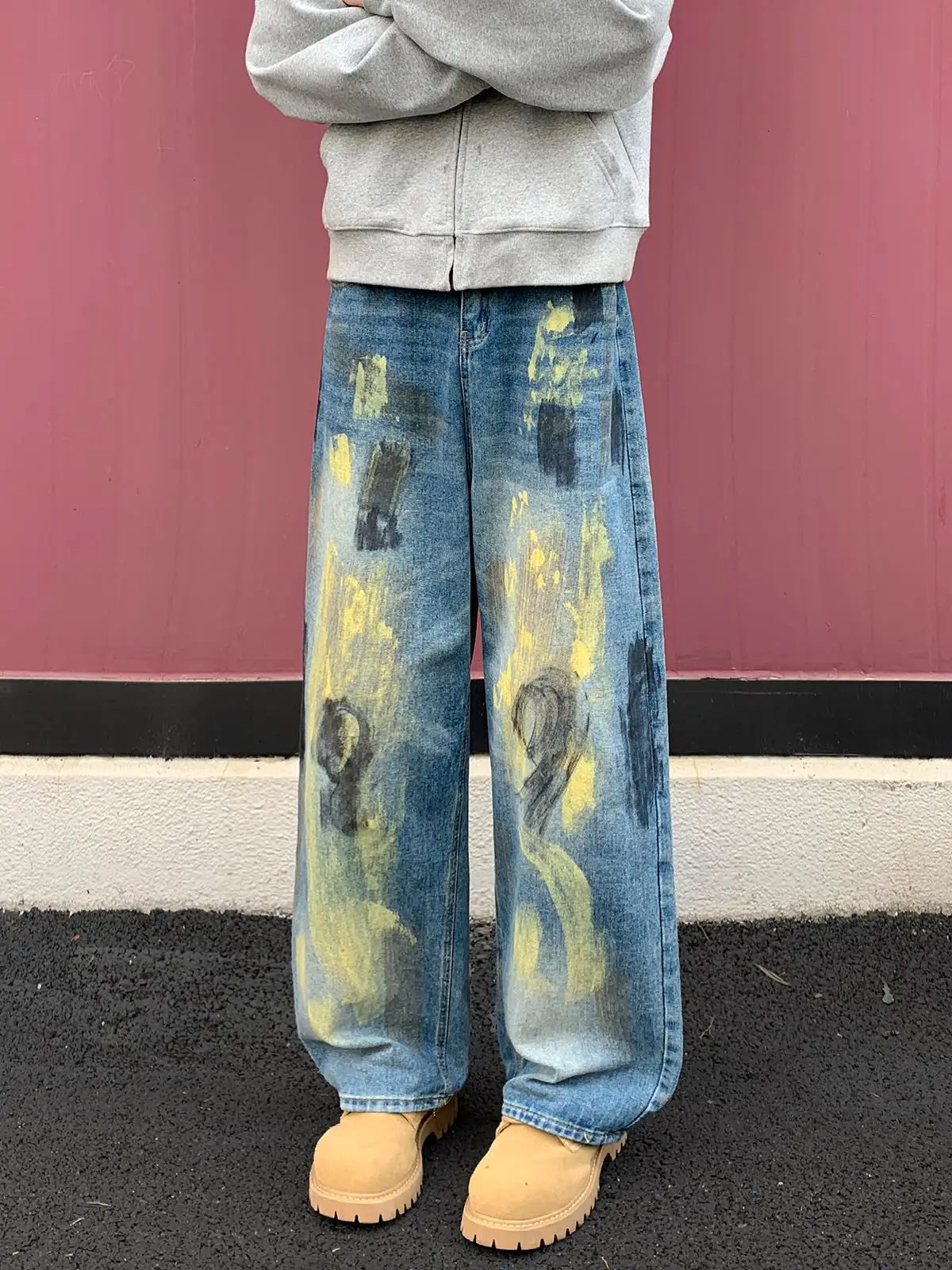 

Мужские джинсы в стиле американской уличной моды, весна-осень, трендовые, брендовые, в стиле хип-хоп, свободные, прямые, широкие, длинные брюки