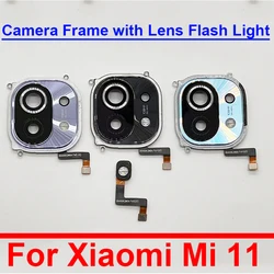 Rear Camera Lens Glass Cover Frame For Xiaomi Mi 11 Back Camera Lens Frame Holder with Flashlight Flex Cable Replacement Parts