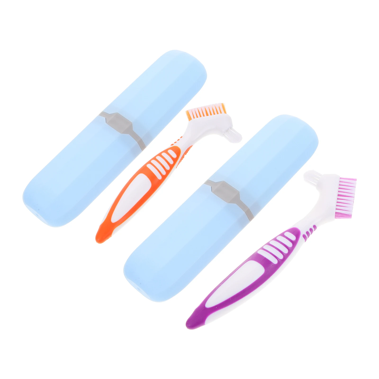 

Toothbrush Storage Box 2 Sets Portable Mini Denture Brush Double Sided Travel Braces Oral Care Reusable Lightweight