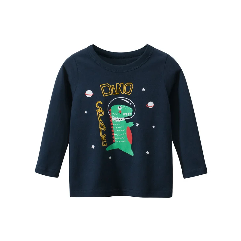 2024 Spring Children Boys Long Sleeve T-Shirts Cartoon Dinosaur Little Boys Tops 2-8 Years Kids Baby Boys Tees Toddler Clothes