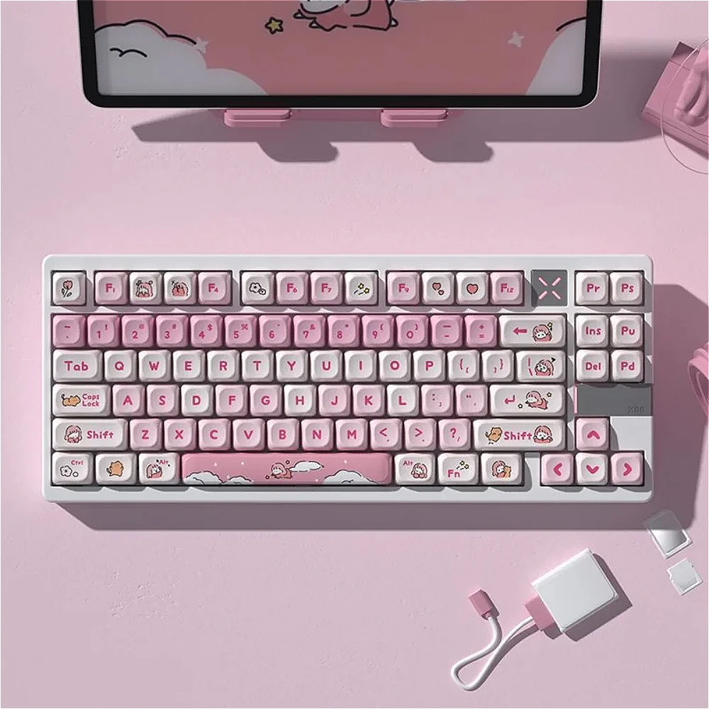 129 Keys Pink Cute Lazy Opaque Keycaps Genuine PBT Keycaps OEM For MX Switch Gaming Mechanical Keyboard Keys