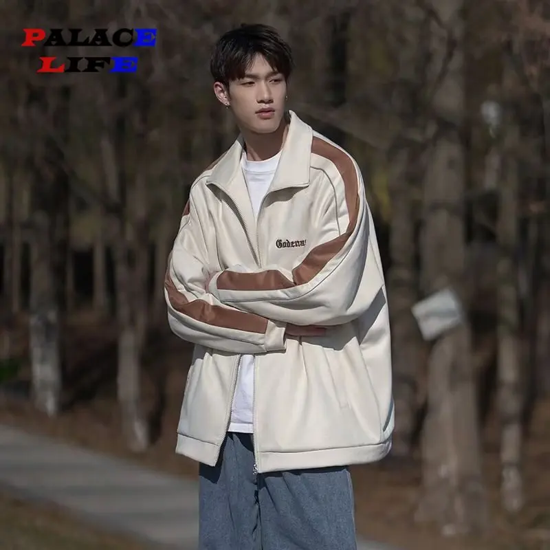 Outdoor Baseball Jackets for Men Spring Patchwork Casual Oversize Coat Harajuku Retro Uniform College Jacket Streetwear Clothing