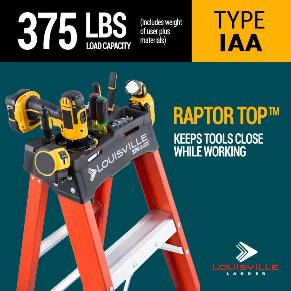 Heavy-Duty 8-Foot Fiberglass Ladder, 375-Lb Capacity, Model IAA, for Professional Electricians and Construction