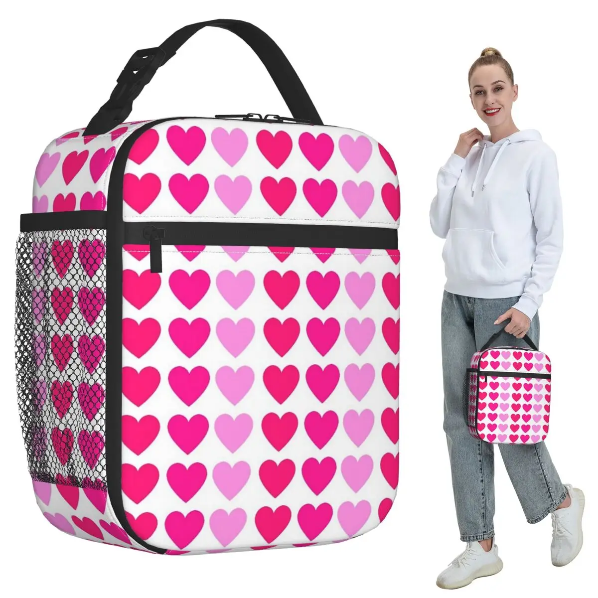 PINK HEART Insulated Lunch Bag for Women Office Cooler Thermal Food Box Tote Portable Lunch Boxes Container